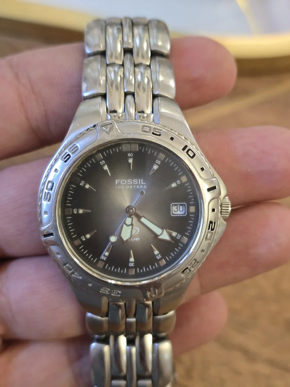 Fossil Silver Stainless Steel Watch with Black Dial